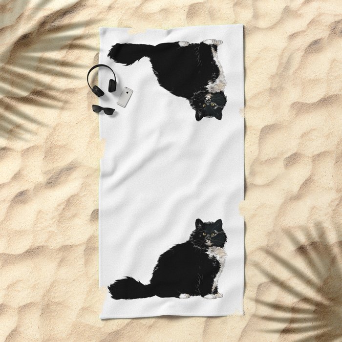 Black And White Cat Beach Towel By Bignosework Society6