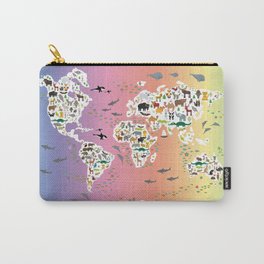 Cartoon animal world map for children and kids, back to school. Rainbow. Scandinavian decor. Carry-All Pouch