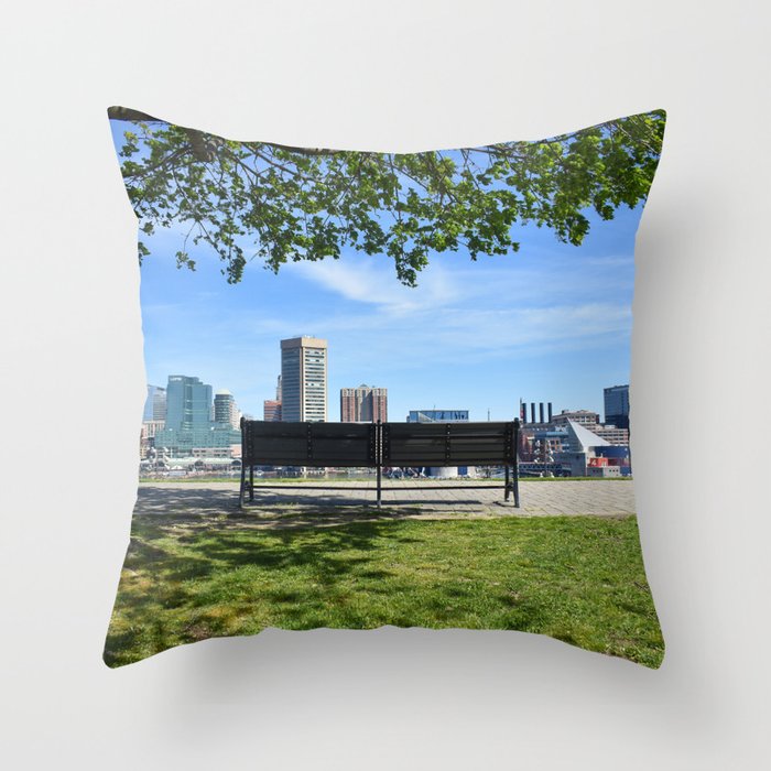 Bench in Federal Hill Park - Baltimore, MD Throw Pillow