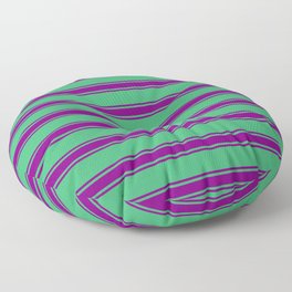 [ Thumbnail: Sea Green and Purple Colored Stripes Pattern Floor Pillow ]