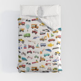 Little Boy Things That Move Vehicle Cars Pattern for Kids Comforter