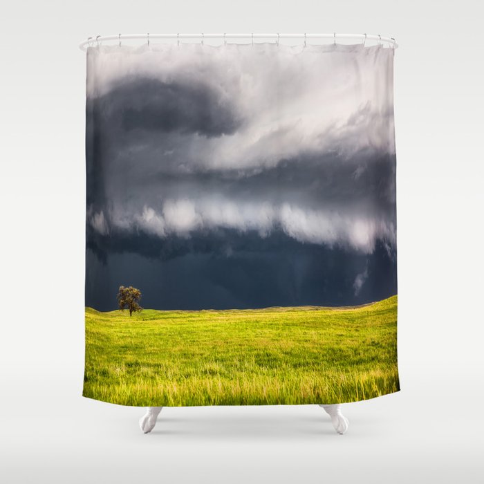 Passing By - Storm and Lone Tree in Nebraska Shower Curtain