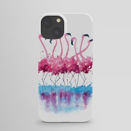 flamingos watercolor painting iPhone Case