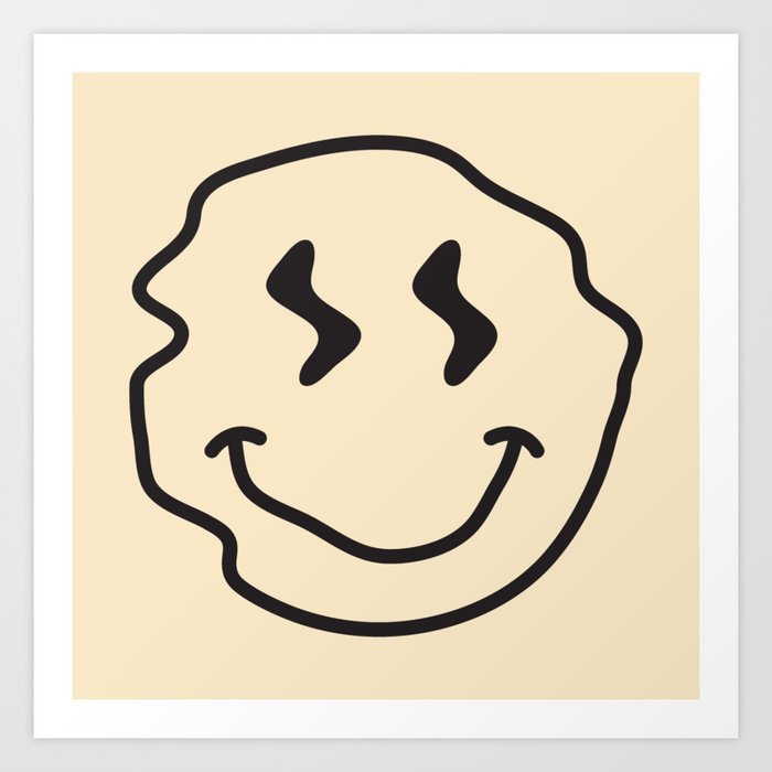 Wonky Smiley Face - Black and Cream Art Print by Jimmy Raines