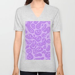 Pastel Purple Dripping Smiley V Neck T Shirt