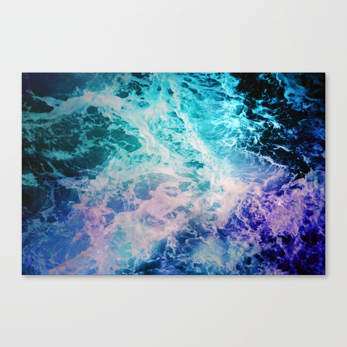 Magical Ocean Waves in Teal Ultra Violet Stars Canvas Print