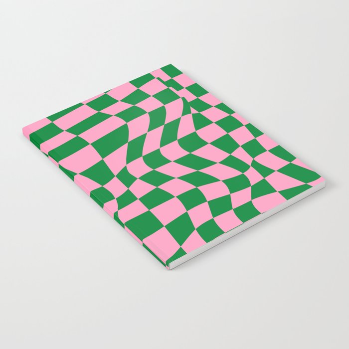 70s Trippy Grid Retro Pattern in Pink & Green Notebook