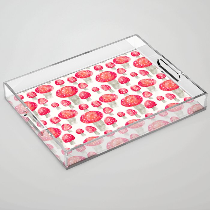 Watercolor Mushrooms Pattern Acrylic Tray