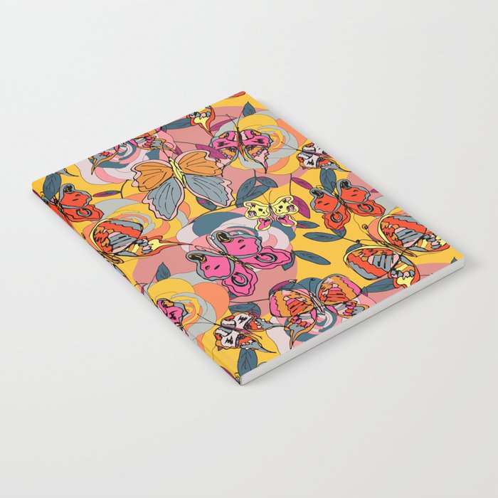 Psychedelic Butterflies: Daytime Notebook | Graphic-design, Ink, Pattern, Digital, Line-drawing, Butterflies, Graphic, Psychedelic, Roses, Yellow