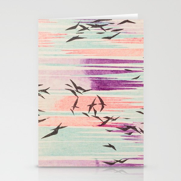 Abstract Flying Birds Print Vintage Japanese Retro Pattern Stationery Cards