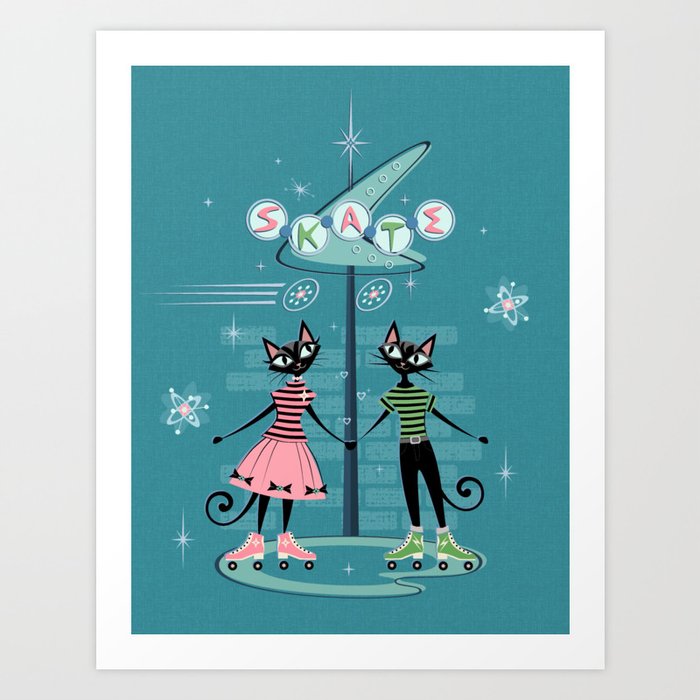 Vintage Kitty Skate Date ©studioxtine Art Print