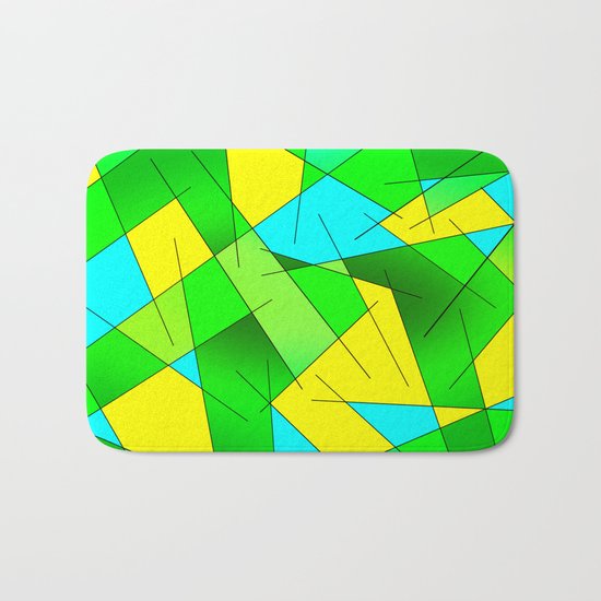 ABSTRACT LINES #1 (Greens, Yellow, Light Blue-Aquamarine) Bath Mat