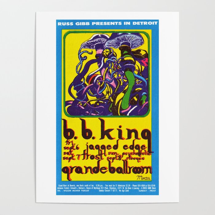 1968 B.B. King Grande Ballroom Rock and Blues Vintage Concert Poster Poster