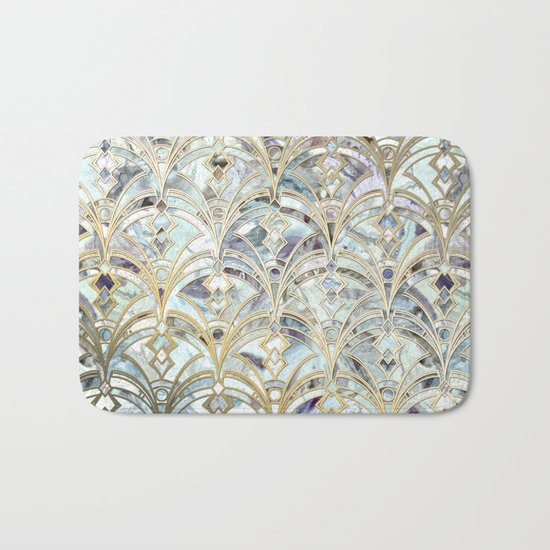 Pale Bright Mint and Sage Art Deco Marbling Bath Mat