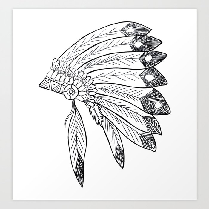 Native American Indian Headdress Illustration Art Print By Pixxart
