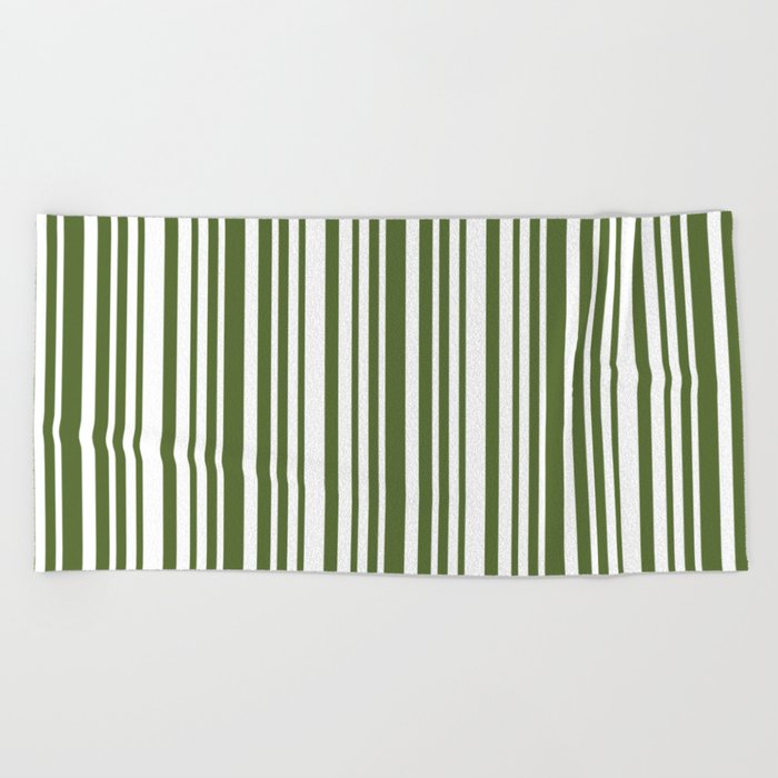 Dark Olive Green & White Colored Stripes Pattern Beach Towel