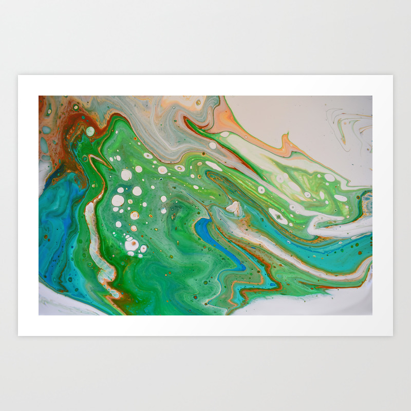 Green And Blue Marble Swirl Fluid Painting Pour Art Print By
