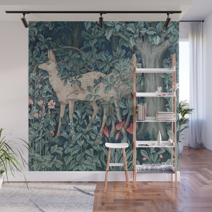 William Morris Forest Deer Greenery Tapestry Wall Mural