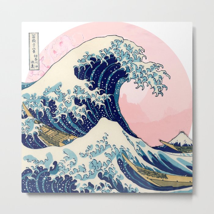The Great Wave off Kanagawa by Hokusai in pink Metal Print