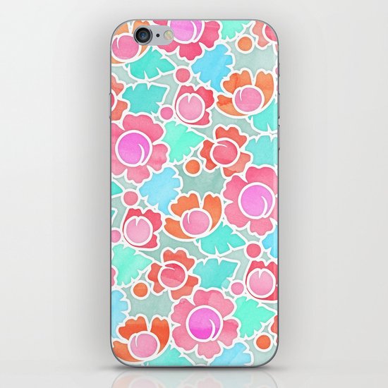 Pastel Tropical Floral Pattern Design with watercolor texture iPhone & iPod Skin