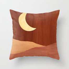 TERRACOTTA NIGHT, abstract landscape, moon and desert Throw Pillow