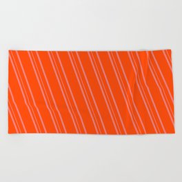 [ Thumbnail: Red & Light Coral Colored Lines/Stripes Pattern Beach Towel ]