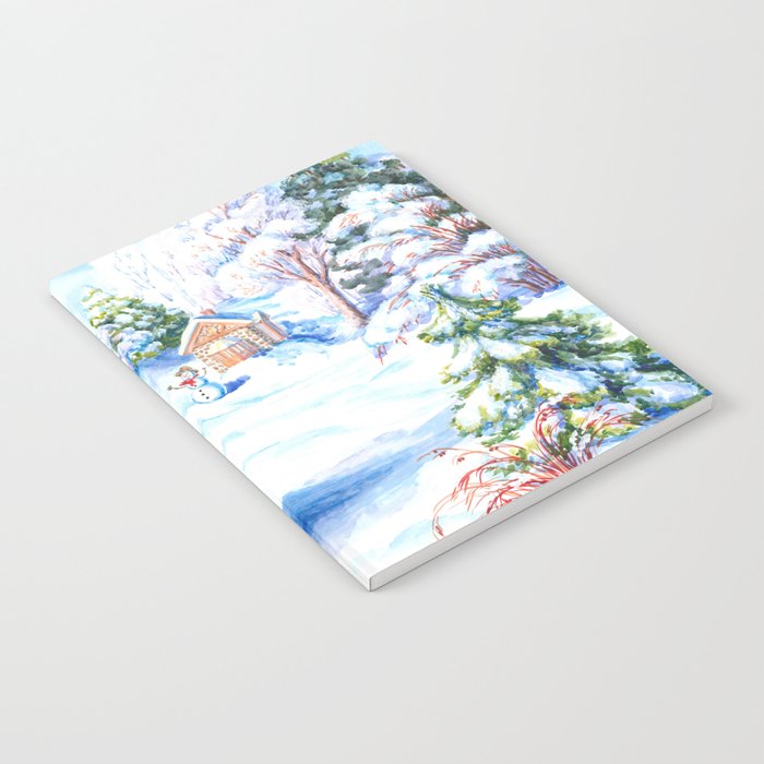 Sunny winter day Christmas tree holiday snowman fairy tale Notebook