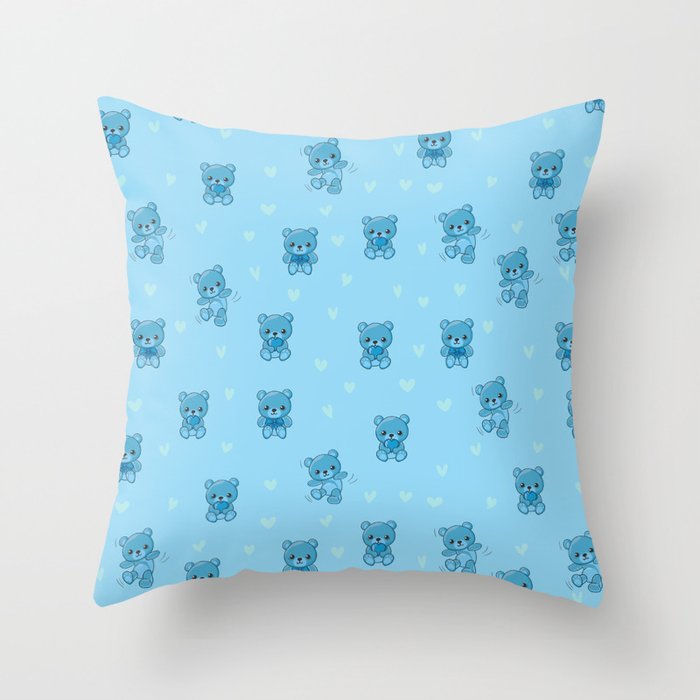 Funky Teddy Bear Blue Pattern for Kids Throw Pillow
