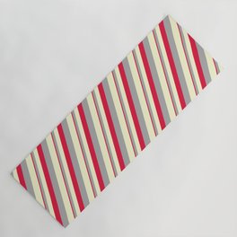 [ Thumbnail: Crimson, Dark Grey, and Light Yellow Colored Stripes Pattern Yoga Mat ]