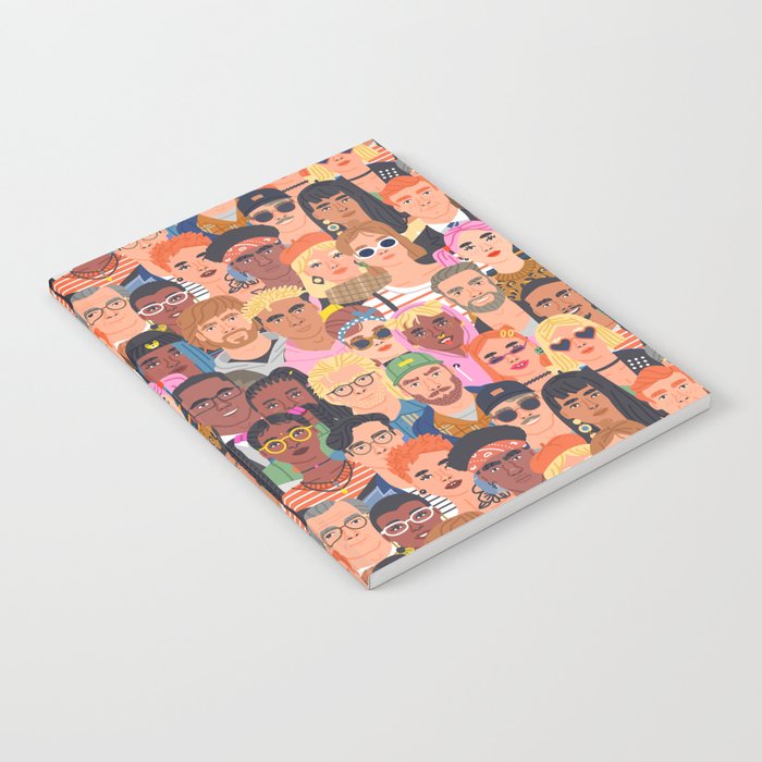 Crowd of diverse people cartoon character group seamless pattern Notebook