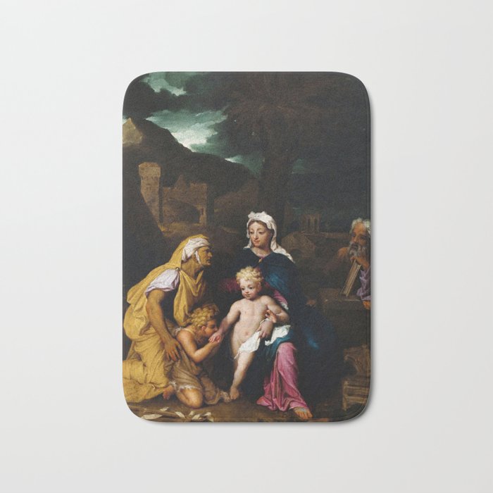 The Holy Family With Saint Elisabeth And The Infant John The Baptist,Noël Nicolas Coypel Bath Mat