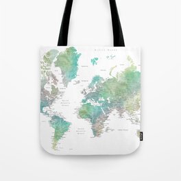 Watercolor world map in muted green and brown Tote Bag