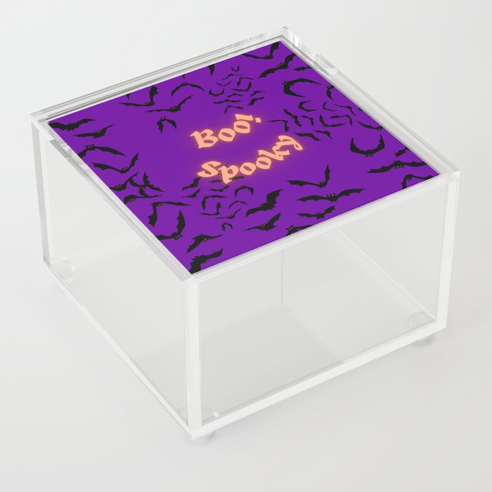Halloween bats, spooky boo on purple background. Acrylic Box