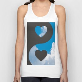 Yin Yang Hearts on a Sky Background \\ Charcoal Grey Unisex Tank Top