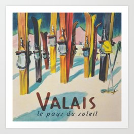 Valais Vintage Ski Travel Poster Art Print