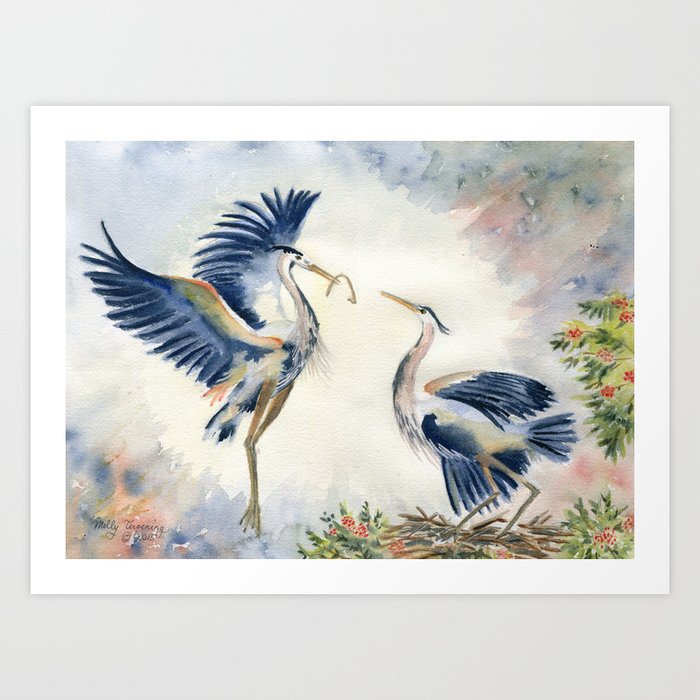 Great Blue Heron Couple Art Print By Mellyterpening Society6