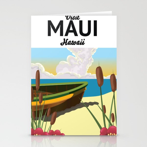 Maui Hawaii fishing boat tourism poster Stationery Cards