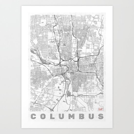 Columbus Map Line Art Print