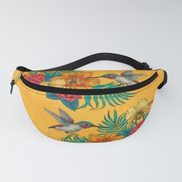 Hummingbirds and tropical bouquet in yellow Fanny Pack