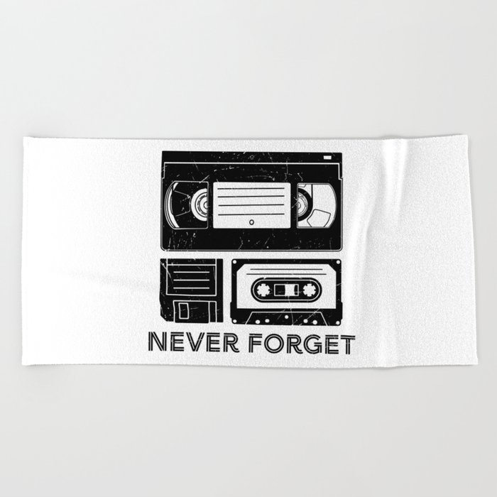 Never Forget VHS Cassette Floppy Funny Beach Towel