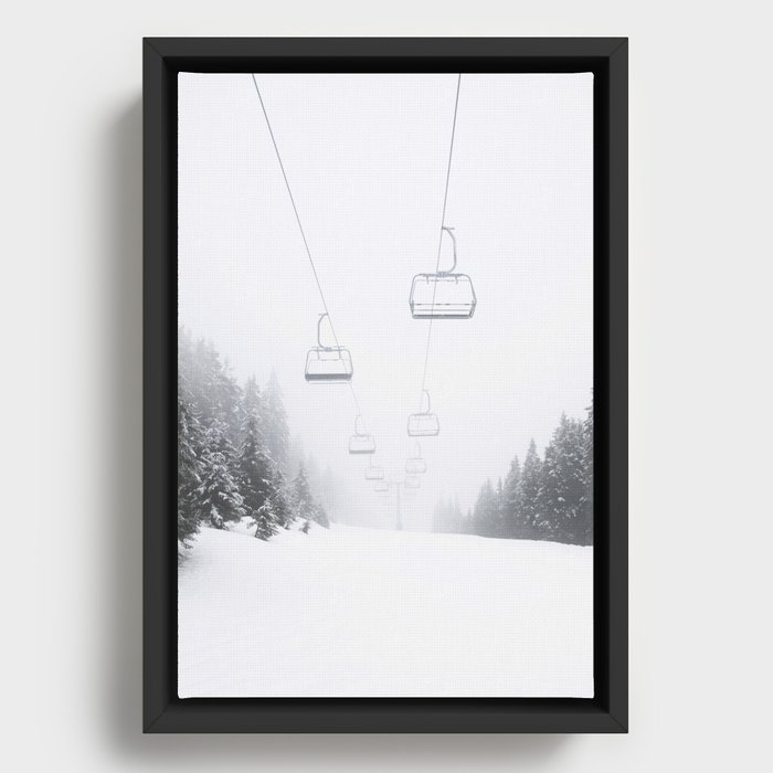 Winter Ski Lift - Chairlift  Framed Canvas