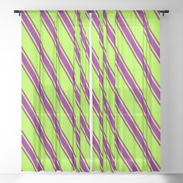 [ Thumbnail: Light Green and Purple Colored Lines/Stripes Pattern Sheer Curtain ]