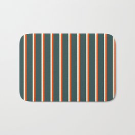 [ Thumbnail: Beige, Red, and Dark Slate Gray Colored Striped Pattern Bath Mat ]