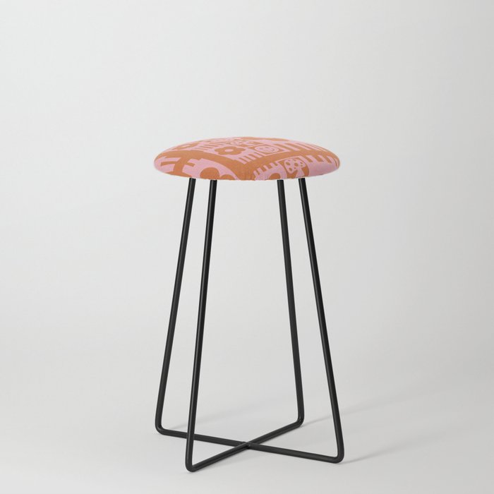Flowers and Smiles Pink Orange Counter Stool