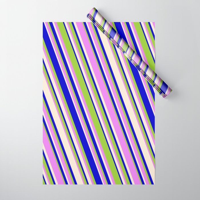Blue, Green, Violet & Beige Colored Lines Pattern Wrapping Paper
