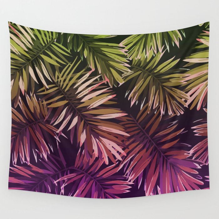 Green & Purple palm leaves Wall Tapestry