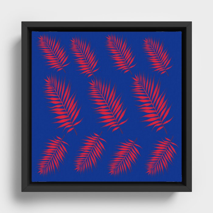Red Palm Leaves with Blue Background  Framed Canvas