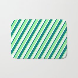 [ Thumbnail: Mint Cream, Teal, and Green Colored Lines Pattern Bath Mat ]