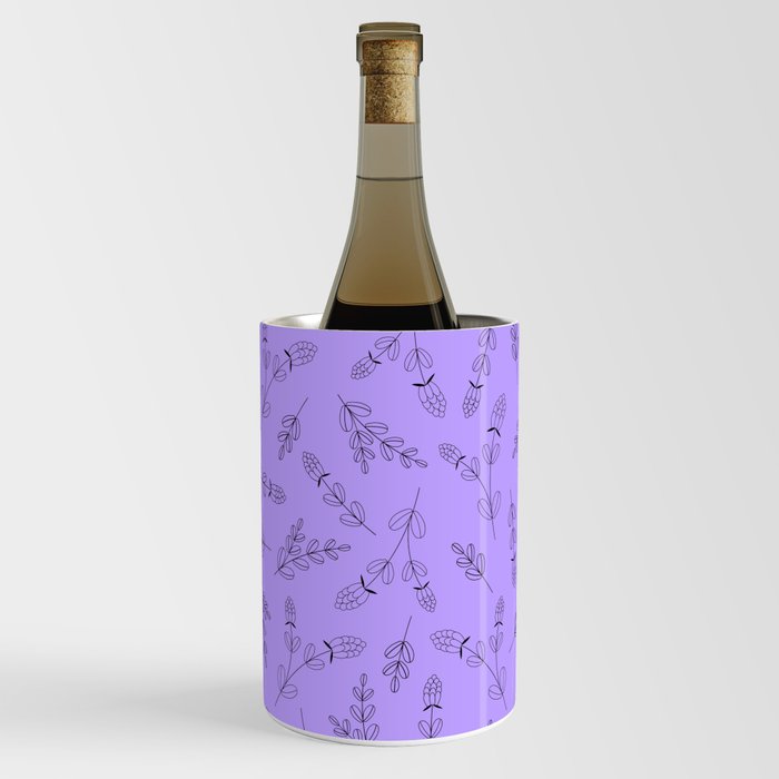Pattern with contour sprigs of lavender on lilac background Wine Chiller