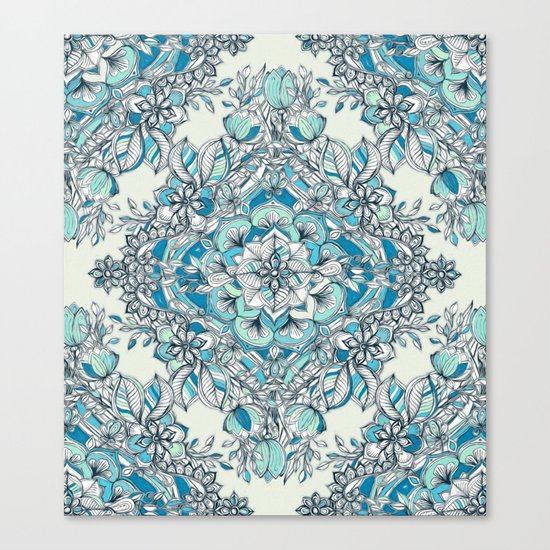 Floral Diamond Doodle in Teal and Turquoise Canvas Print